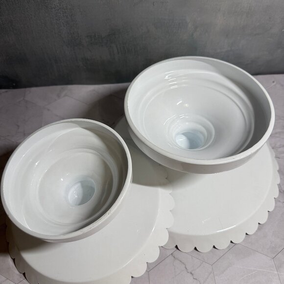 2 Scalloped Edged Pedestal White Cake or Dessert Stands Metal 10” & 8” OSD - Picture 5 of 8